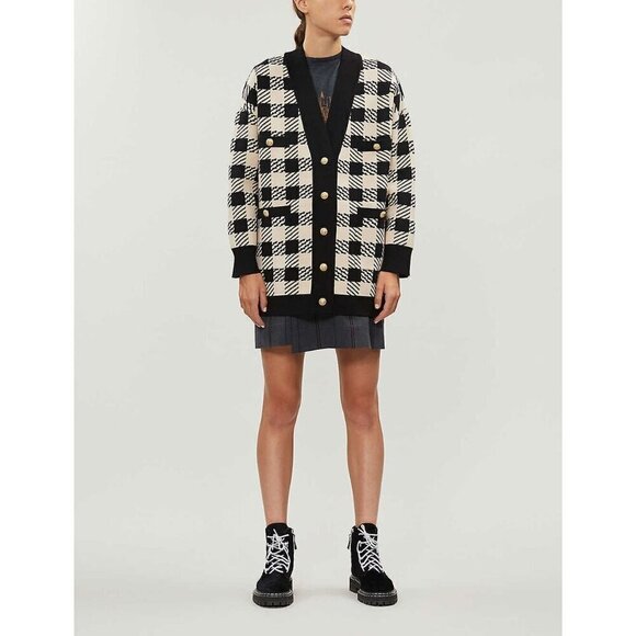 💕SANDRO💕 Jisou Oversized Checked Knitted Cardigan ~ Beige - Picture 6 of 16